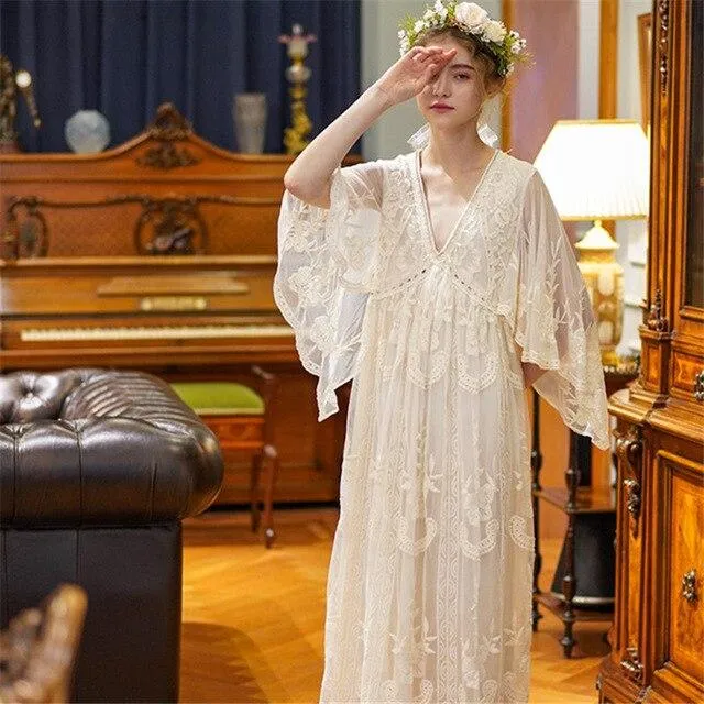 2019 Autumn Sleepwear Vintage White Cotton Nightgown Plus Size Women Home Wear Night Dress Ladies Nightwear Lingerie Nighty T546