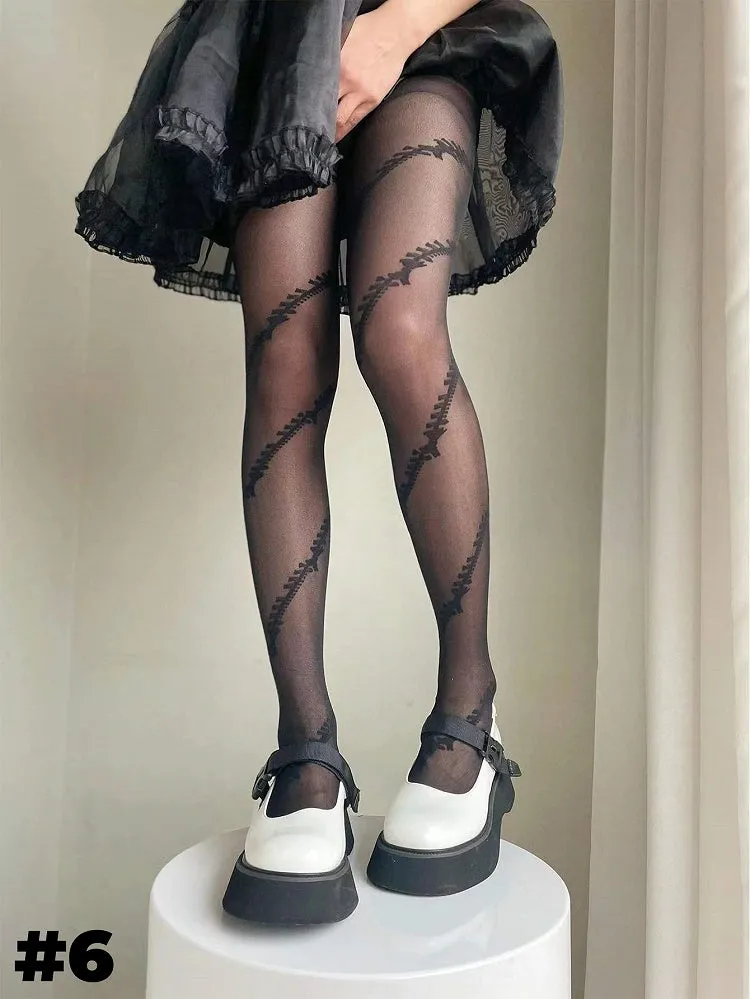 6 Options Semi-sheer Print Lolita Tights