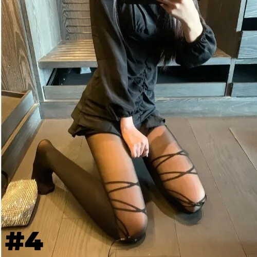 6 Options Semi-sheer Print Lolita Tights