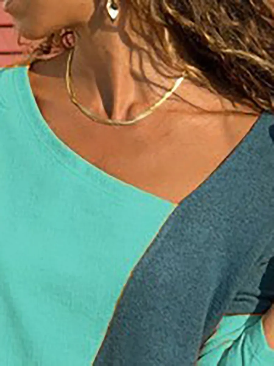 Asymmetric Neck  Patchwork  Contrast Stitching Sweatshirts T-shirts