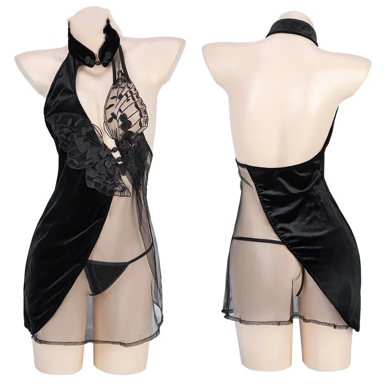BLACK CHEONGSAM UNIFORM SUIT KF83405