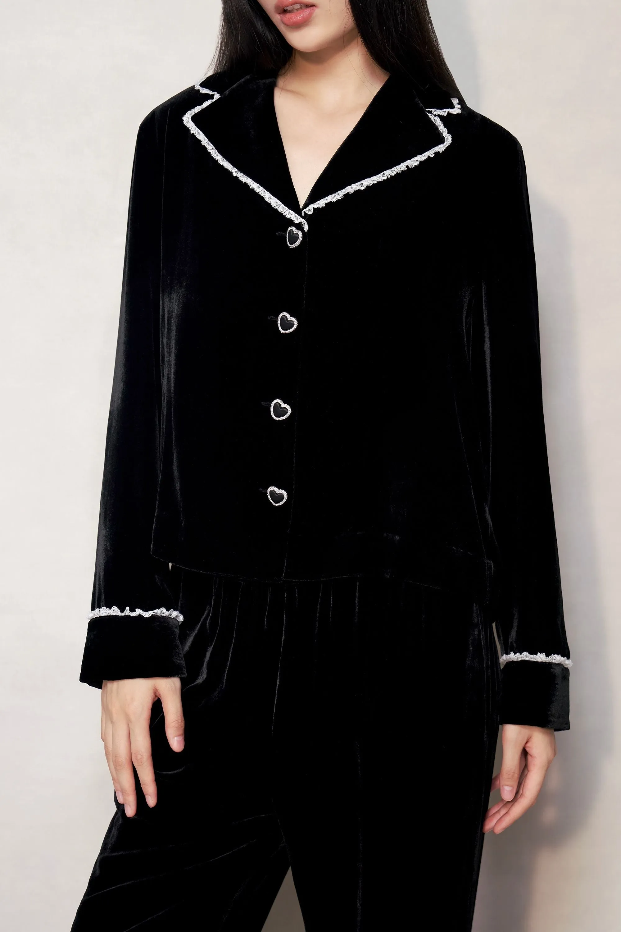 Black Lace Velvet Pyjama Top