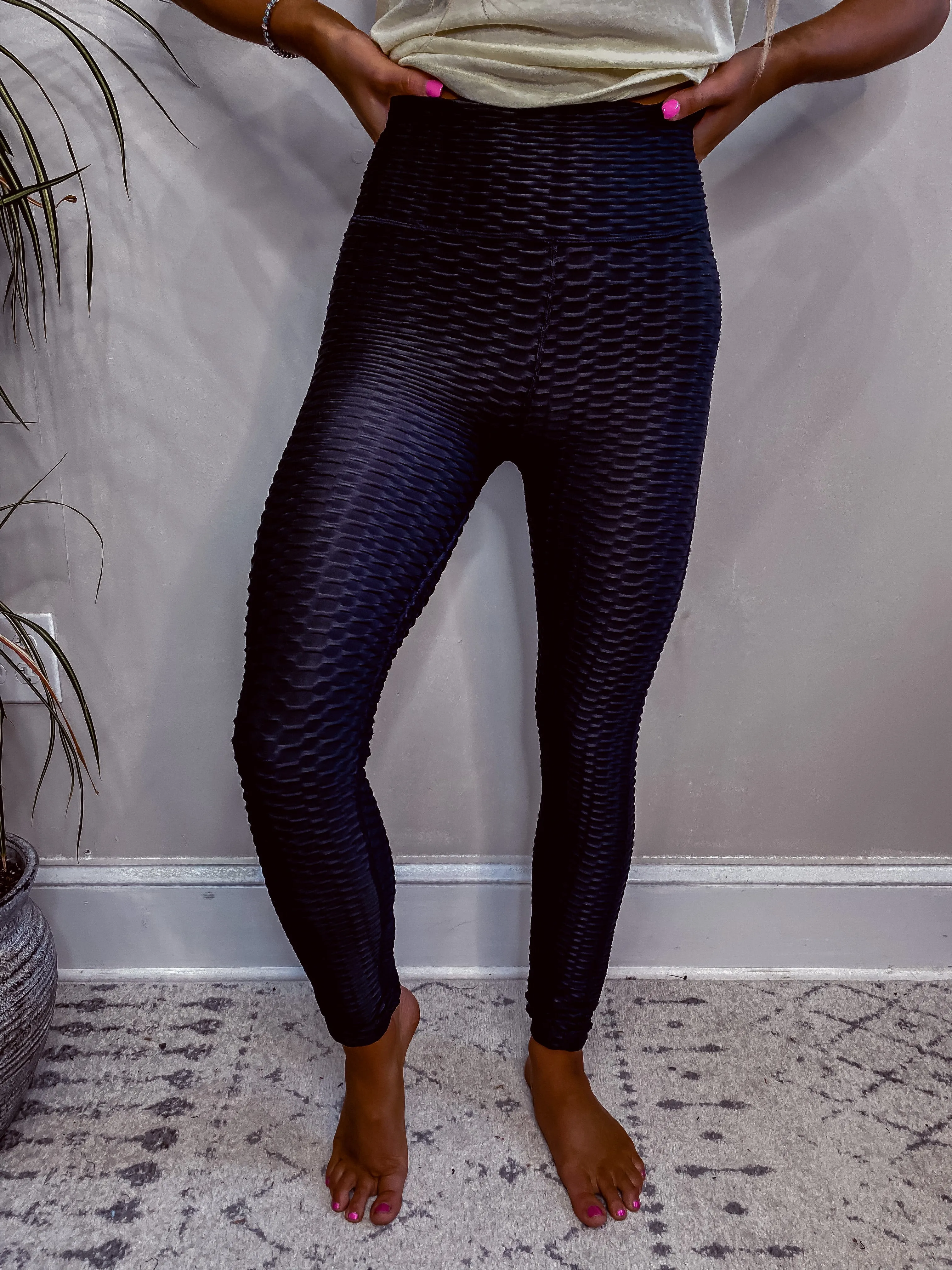 Black Textured Leggings