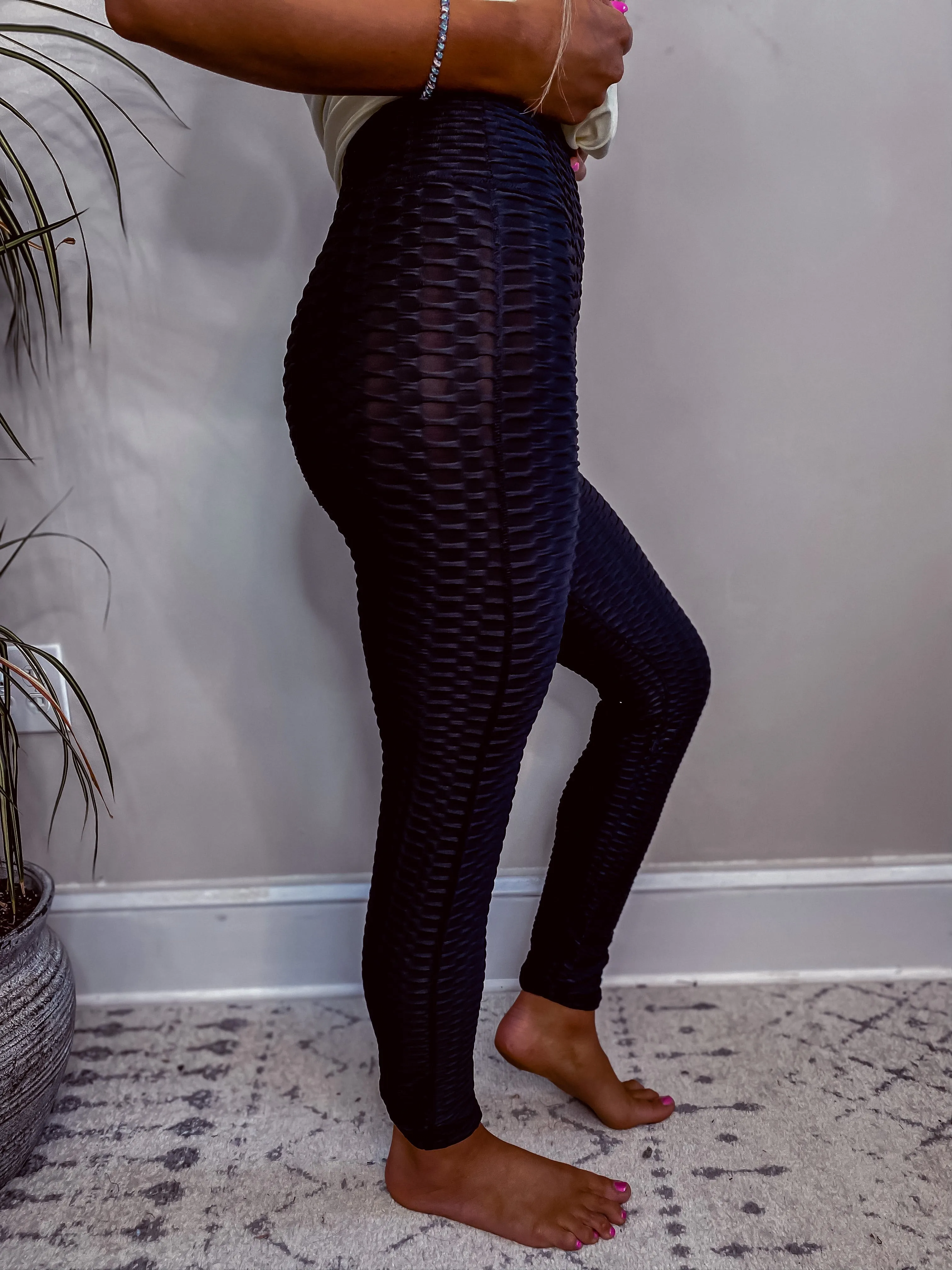 Black Textured Leggings