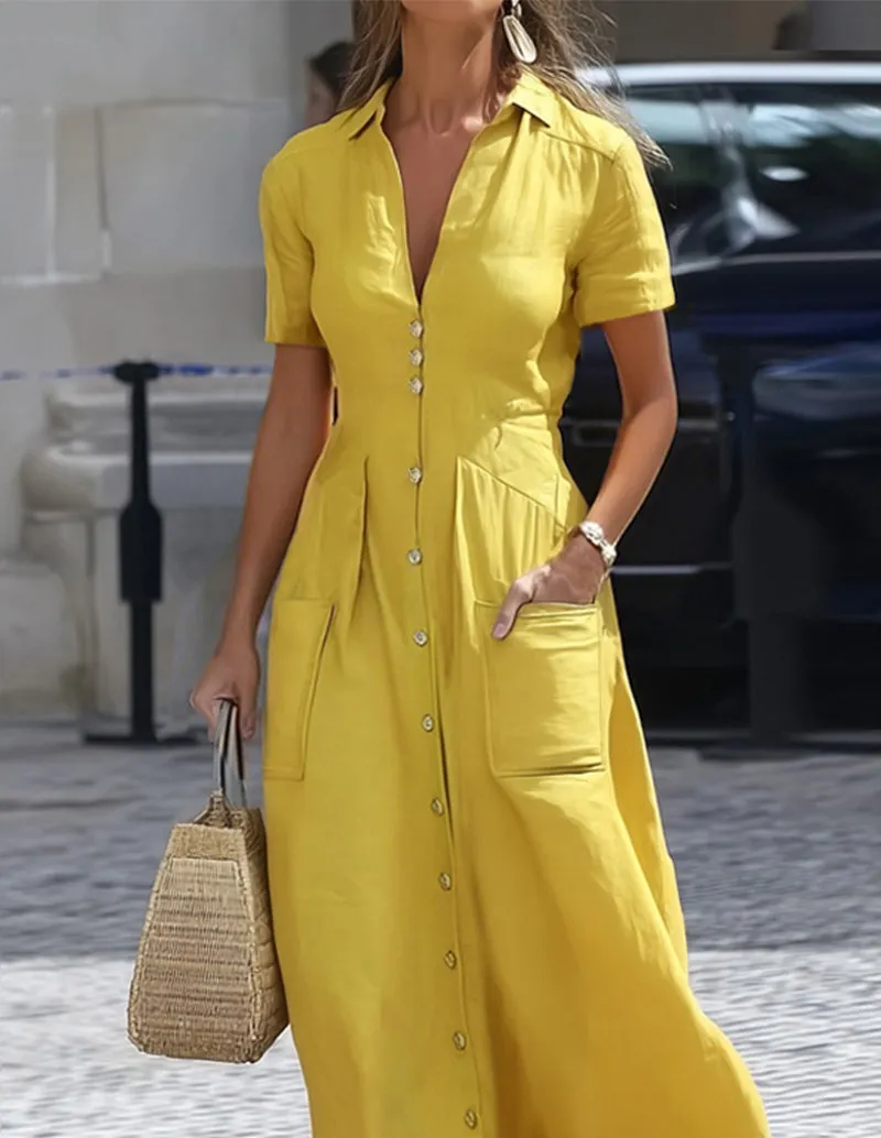 Casual Shirt Collar Maxi Dress