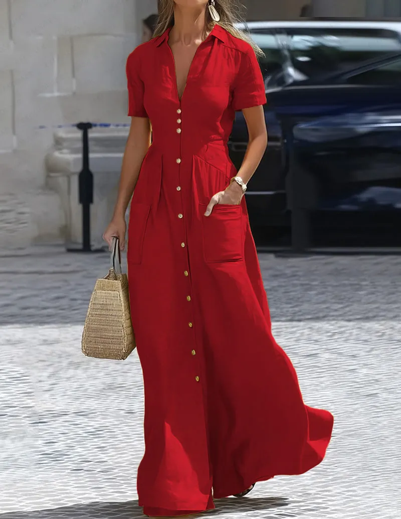 Casual Shirt Collar Maxi Dress