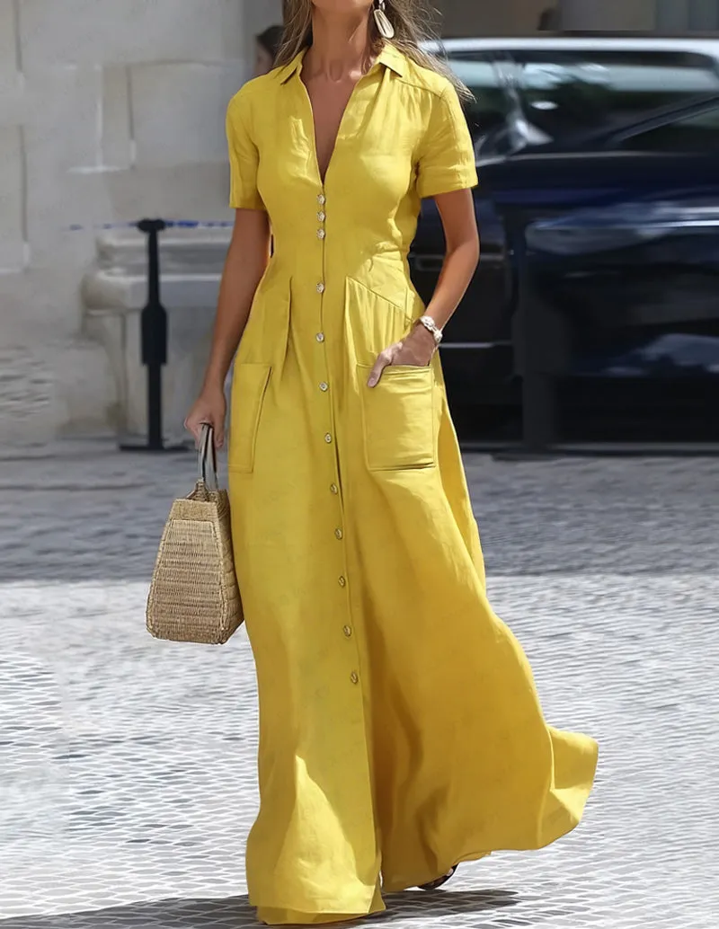 Casual Shirt Collar Maxi Dress