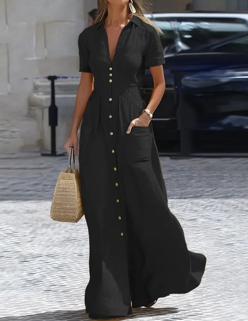 Casual Shirt Collar Maxi Dress