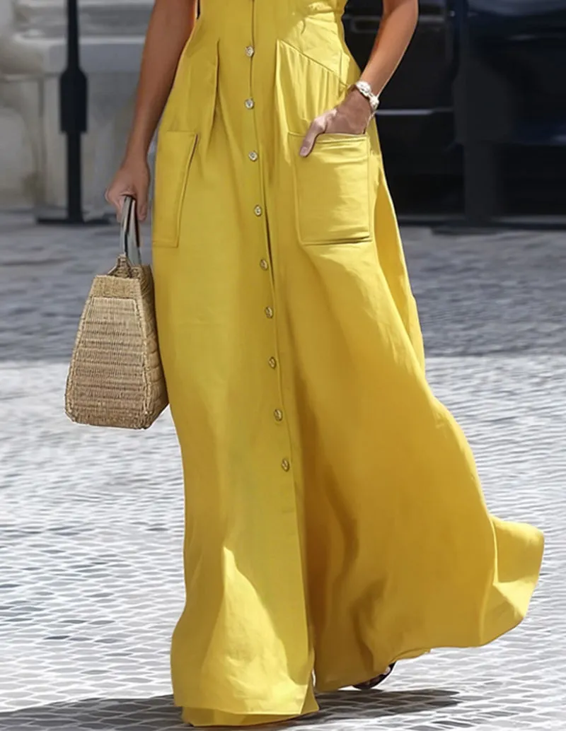 Casual Shirt Collar Maxi Dress