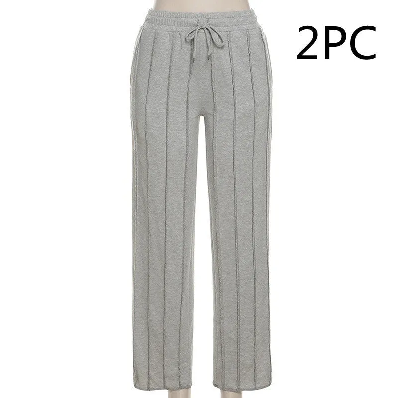 Elastic Lace-Up Loose Athleisure Solid Pants