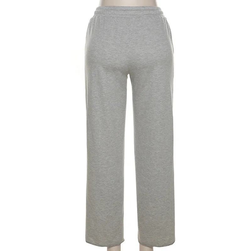 Elastic Lace-Up Loose Athleisure Solid Pants