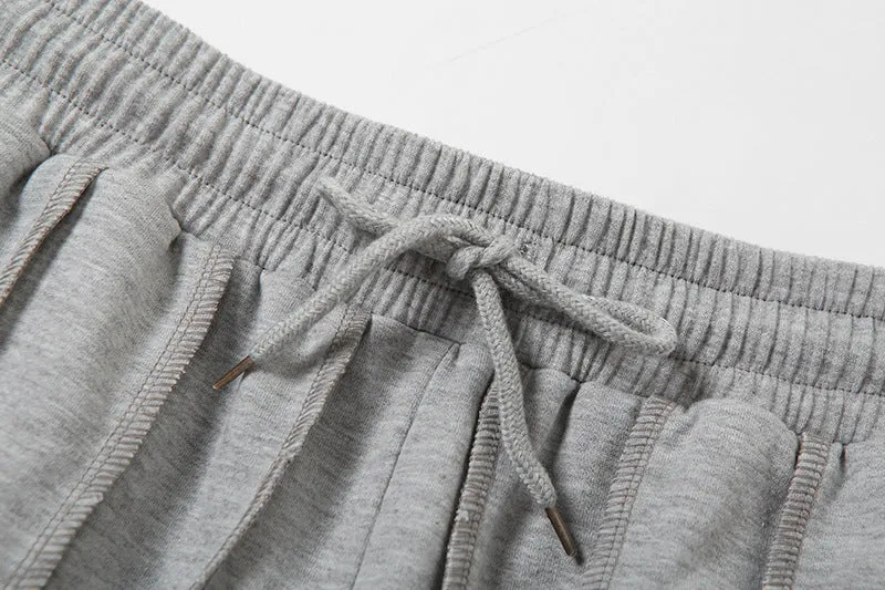 Elastic Lace-Up Loose Athleisure Solid Pants
