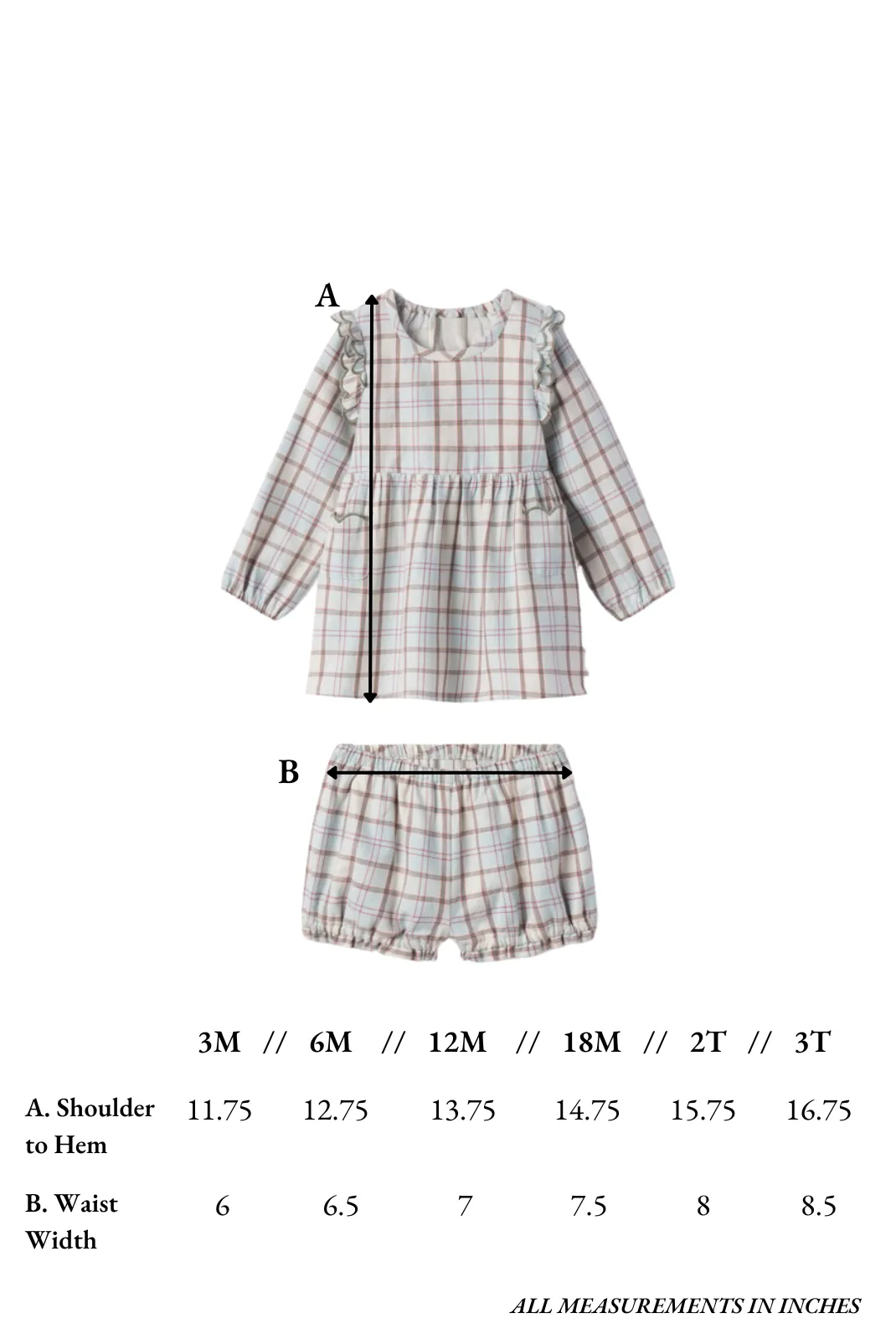 Kate Baby Set in Powder Plaid