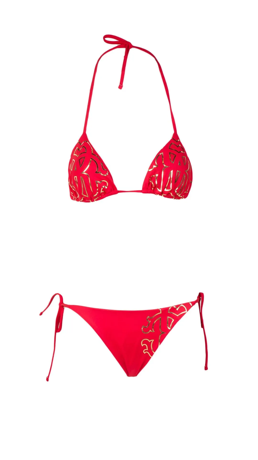 Roberto Cavalli  Red Printed Two Piece Halter Neck Tie Bikini Set-
