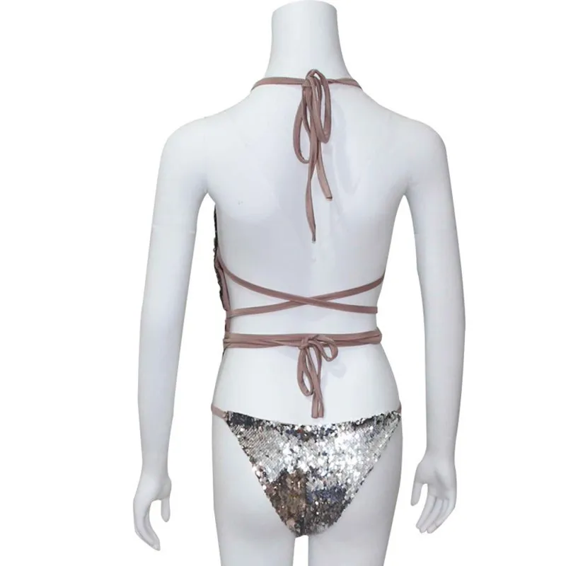Sequined Backless Deep Necklined Bodysuit