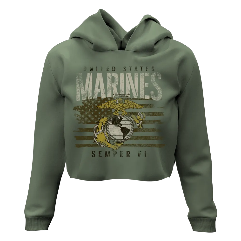 TATTERED LADIES USMC CROP HOODIE