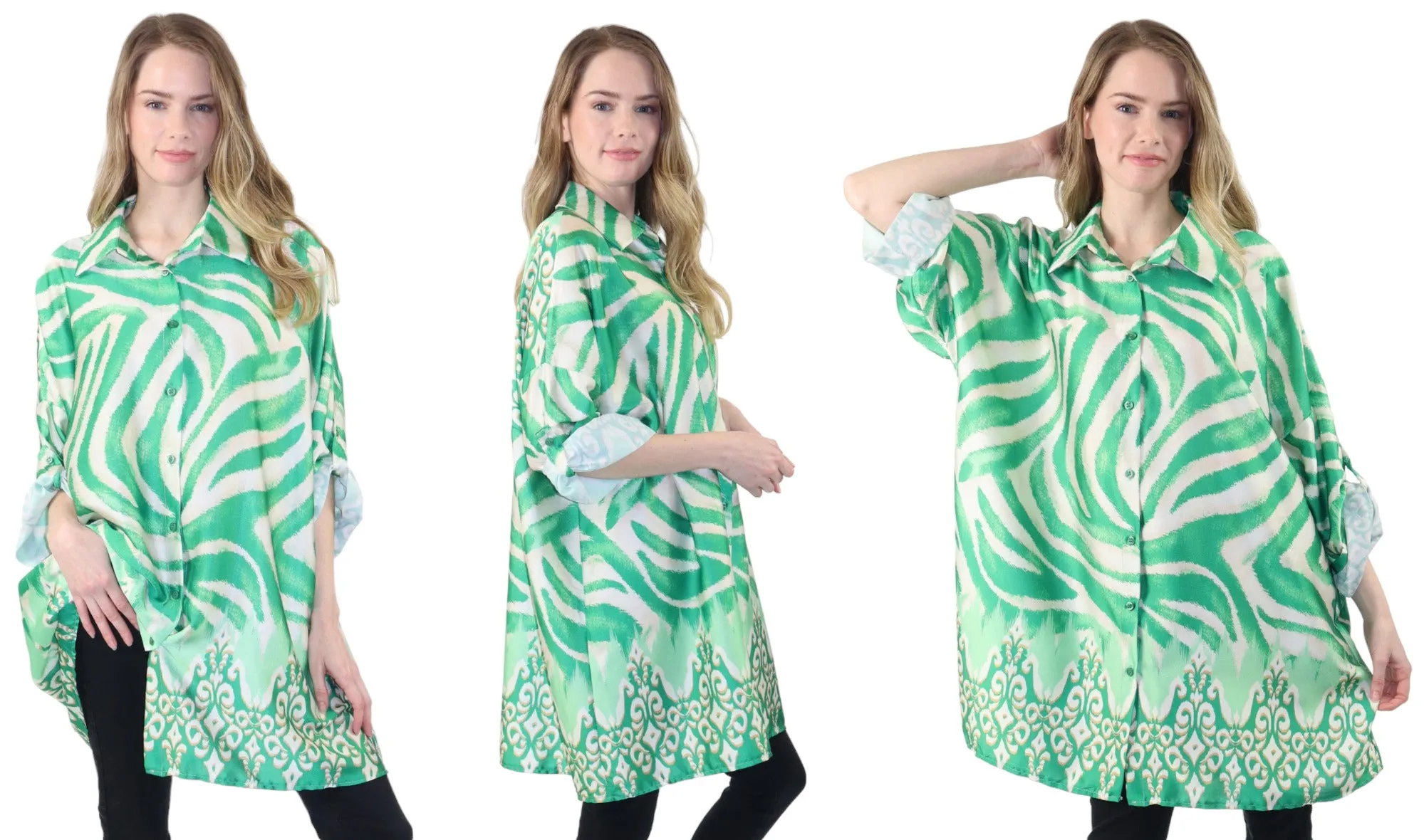 Womens Oversized Baggy Button Down Digital Swirl Print Shirt Blouse Tunic Top with Collar | One Size Fits All