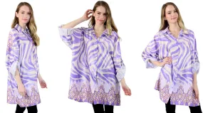 Womens Oversized Baggy Button Down Digital Swirl Print Shirt Blouse Tunic Top with Collar | One Size Fits All